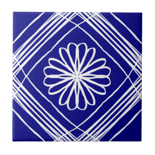 Azulejo De Cerâmica Arte da linha branca de Flor Moderna Azul