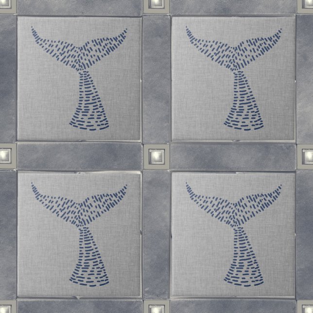 Azulejo De Cerâmica Arte da Linha de Cauda de Baleia Náutica (Nautical Whale Tail Line Art Ceramic Tile)