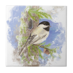 Azulejo De Cerâmica Arte da natureza do pássaro do Chickadee da