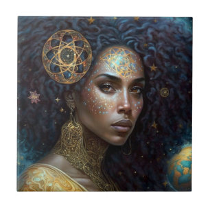 Azulejo De Cerâmica Arte da Rainha Fantasia, Deusa Negra Africana