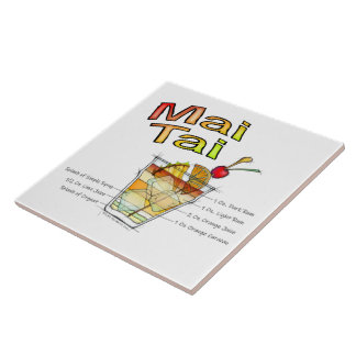 AZULEJO DE CERÂMICA  ARTE DA RECEITA DO COCKTAIL DO MAI TAI