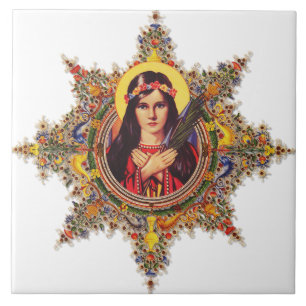 Azulejo De Cerâmica Arte da Virgem Luminosa Premium Santa Filomena