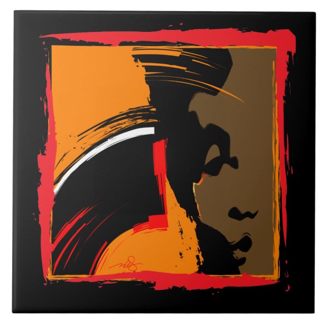 Azulejo De Cerâmica Arte de Abstrato de Mulher Emergente (Frente)