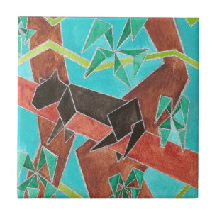 Azulejo De Cerâmica Arte de Abstrato Original para Pantera Selva