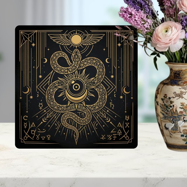 Azulejo De Cerâmica Arte de Astrologia Celestial Sol Serpente Ouro Mís (Criador carregado)