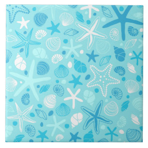 Azulejo De Cerâmica Arte de Banheiro Concha Azul & Estrela