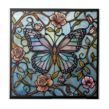 arte de borboleta azul em vidro colorido vintage