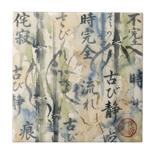 Azulejo De Cerâmica Arte de Caligrafia Japonesa Vintage (7)