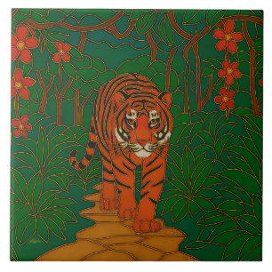 Azulejo De Cerâmica Arte de Cloisonne Tigre no Caminho da Selva