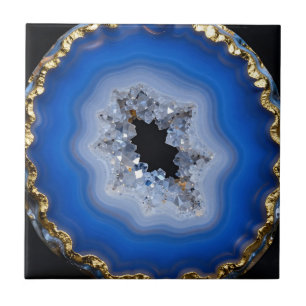 Azulejo De Cerâmica Arte de Cristal com Borda Dourada de Ágata Azul