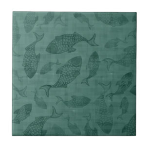 Azulejo De Cerâmica Arte de Estêncil de Peixes Aquáticos Padrão Bokeh 