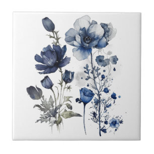 Azulejo De Cerâmica Arte de estilo Delft azul e branco com flores silv
