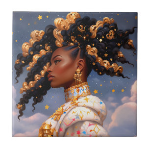 Azulejo De Cerâmica Arte de Fantasia Afro-Americana Cósmica