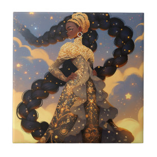 Azulejo De Cerâmica Arte de Fantasia Afro-Americana Cósmica