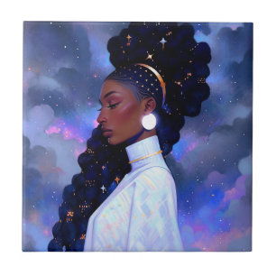 Azulejo De Cerâmica Arte de Fantasia Afro-Americana Cósmica