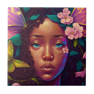 Azulejo De Cerâmica Arte de Fantasia de Fada Negra Africana-Americana
