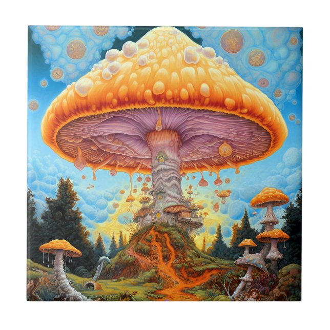 Azulejo De Cerâmica Arte de Fantasia Surreal na Paisagem de Mushroom (Frente)
