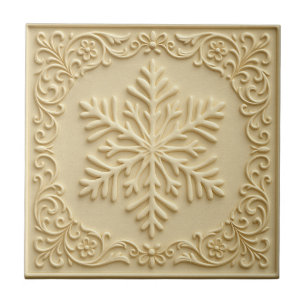 Azulejo De Cerâmica Arte de Férias de Floco de Neve Elegante em Relevo