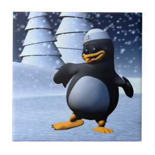 Azulejo De Cerâmica Arte de Férias de Inverno Adorável de Pinguim Mari