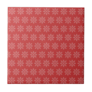 Azulejo De Cerâmica Arte de floco de neve sazonal do Natal Vermelho