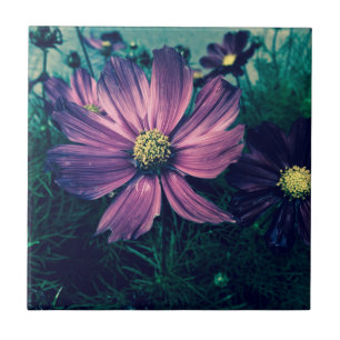 Azulejo De Cerâmica Arte de Foto de Flores Roxas Escuras
