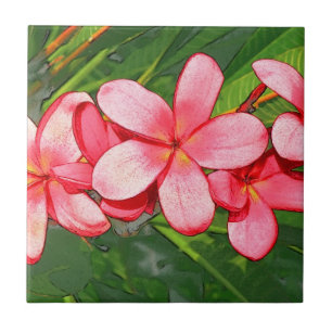 Azulejo De Cerâmica Arte de Frangipani Tropical Rosa