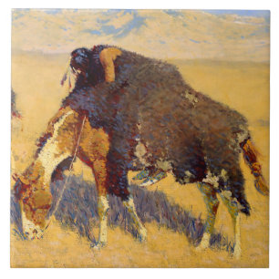 Azulejo De Cerâmica Arte de Frederic Remington Índios Simulando Búfalo