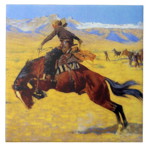 Azulejo De Cerâmica Arte de Frederic Remington “Uma Fria Manhã no Ranc
