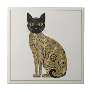 Azulejo De Cerâmica Arte de Gato Preto Decorativo Dourado no Estilo Gu