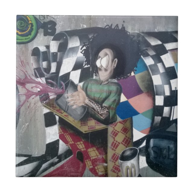 Azulejo De Cerâmica Arte de Grafite Abstrata (Frente)