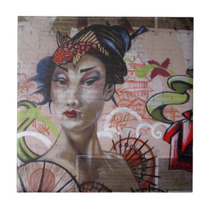 Azulejo De Cerâmica Arte de Grafite Urbano Geisha