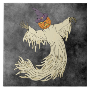 Azulejo De Cerâmica Arte de Halloween do Fantasma de Cabeça de Abóbora