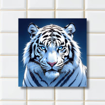 Arte de IA do Tigre Branco de Olhos Azuis