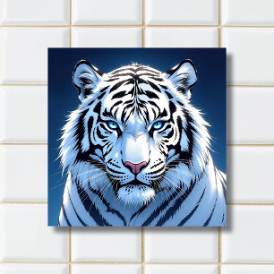 Azulejo De Cerâmica Arte de IA do Tigre Branco de Olhos Azuis