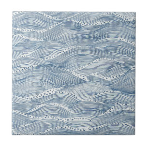 Azulejo De Cerâmica Arte de Linha Onda Índigo
