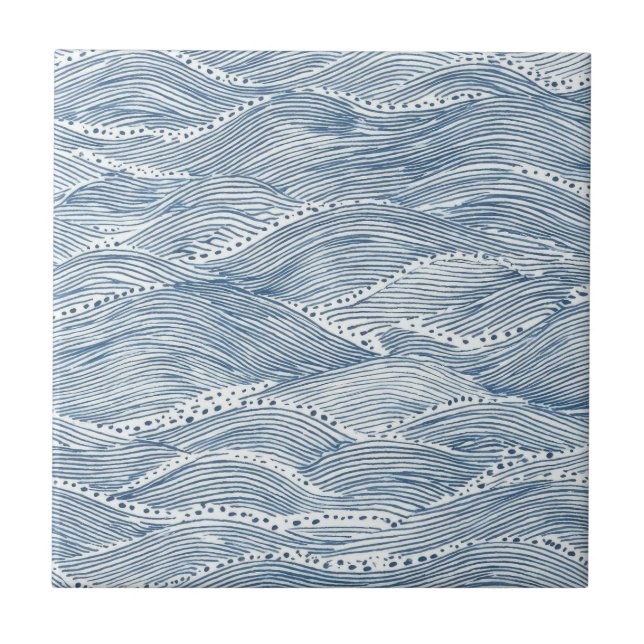 Azulejo De Cerâmica Arte de Linha Onda Índigo (Frente)