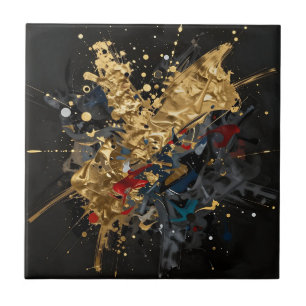 Azulejo De Cerâmica Arte de Luxo Moderno com Salpico Abstrato Dourado 