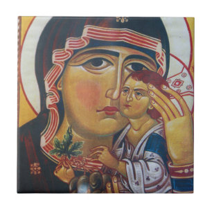 Azulejo De Cerâmica Arte de Maria Mãe e Jesus