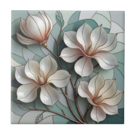 Azulejo De Cerâmica Arte de Mosaico Floral de Magnólia Elegante em Vid