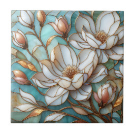 Azulejo De Cerâmica Arte de Mosaico Floral de Magnólia Elegante em Vid