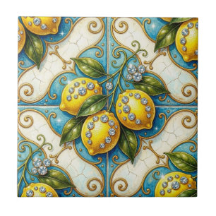 Azulejo De Cerâmica Arte de Padrão Contínuo Art Nouveau Limões e Diama