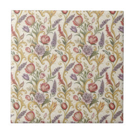 Azulejo De Cerâmica Arte de padrão de rolagem floral vintage francês o