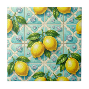 Azulejo De Cerâmica Arte de Padrão Sem Costura Art Deco Limões e Diama