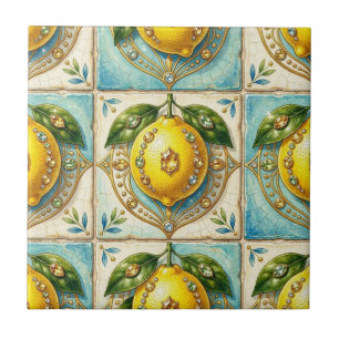 Azulejo De Cerâmica Arte de Padrão Sem Costura Art Déco Limões e Diama