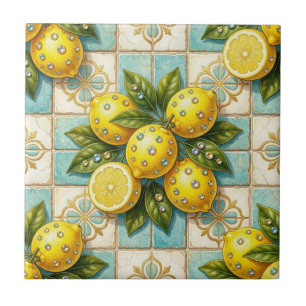 Azulejo De Cerâmica Arte de Padrão Sem Costura Art Déco Limões e Diama