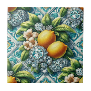 Azulejo De Cerâmica Arte de Padrão Sem Costura Art Deco Limões e Diama