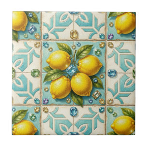 Azulejo De Cerâmica Arte de Padrão Sem Costura Art Deco Limões e Diama
