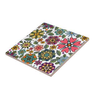 Azulejo De Cerâmica Arte de Padrão Sem Costura de Desenho Floral Retro