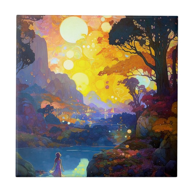 Azulejo De Cerâmica Arte de Paisagem de Fantasia Surreal (Frente)