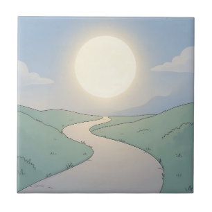 Azulejo De Cerâmica Arte de Paisagem Minimalista de Pôr do Sol em Estr